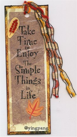 Fall bookmark with quote - take time to enjoy the simple things in life.